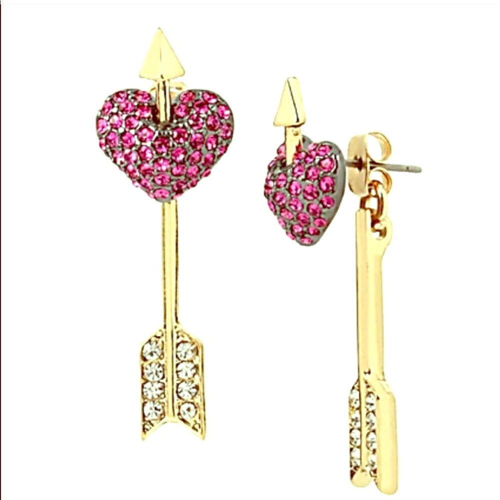 Authentic Betsey Johnson pink arrow heart earrings